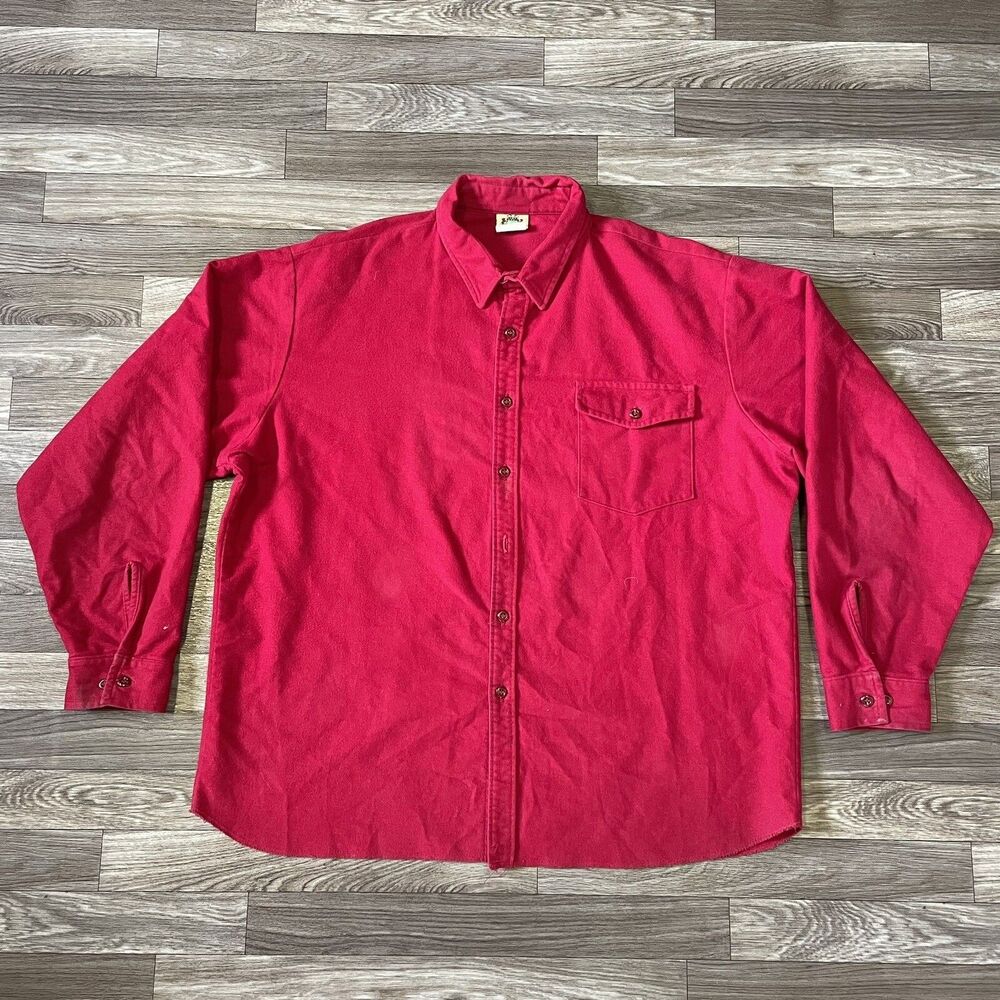 Vintage Ideal Chamois Cotton Flannel Shirt Men’s 2XL Solid Red Long Sleeve